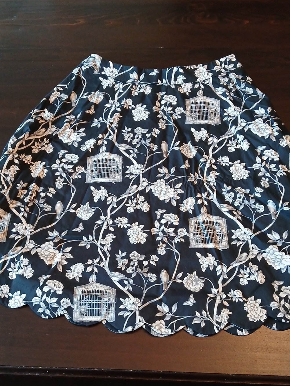 Talbots Black & White Floral Birdcage A-Line Skirt